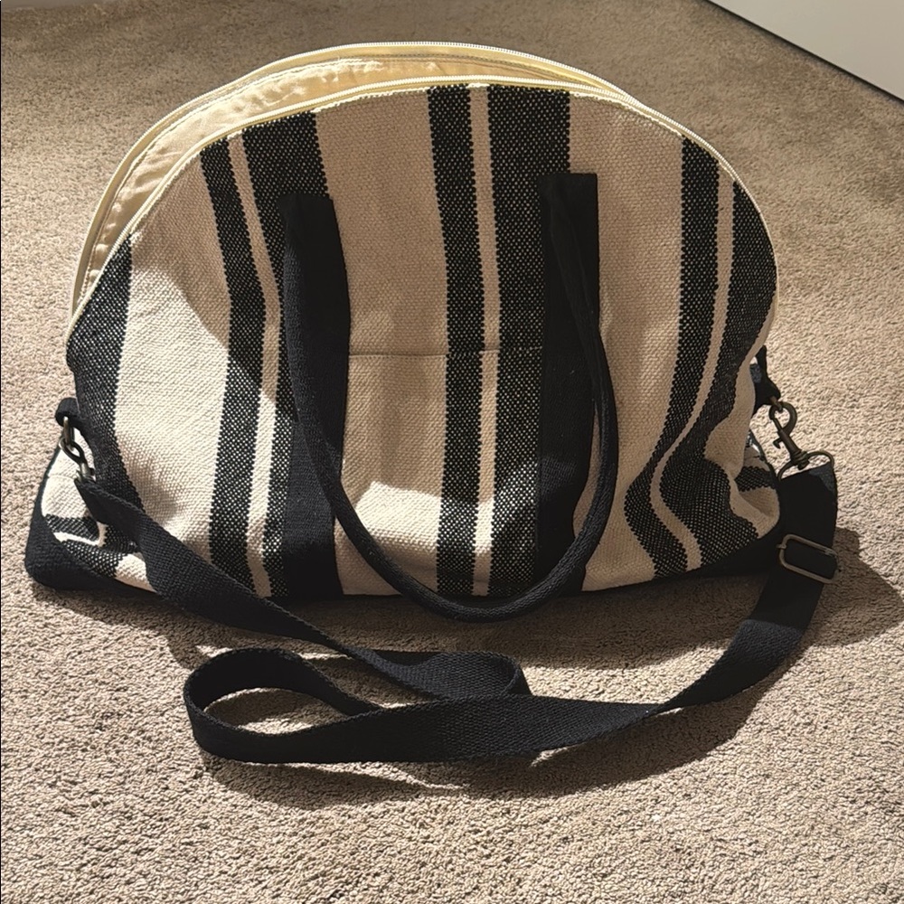 Stylish Black and Cream Striped Women's Bag